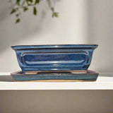Yorkshire Bonsai Blue Glazed Rectangle Bonsai Pot - 16cm