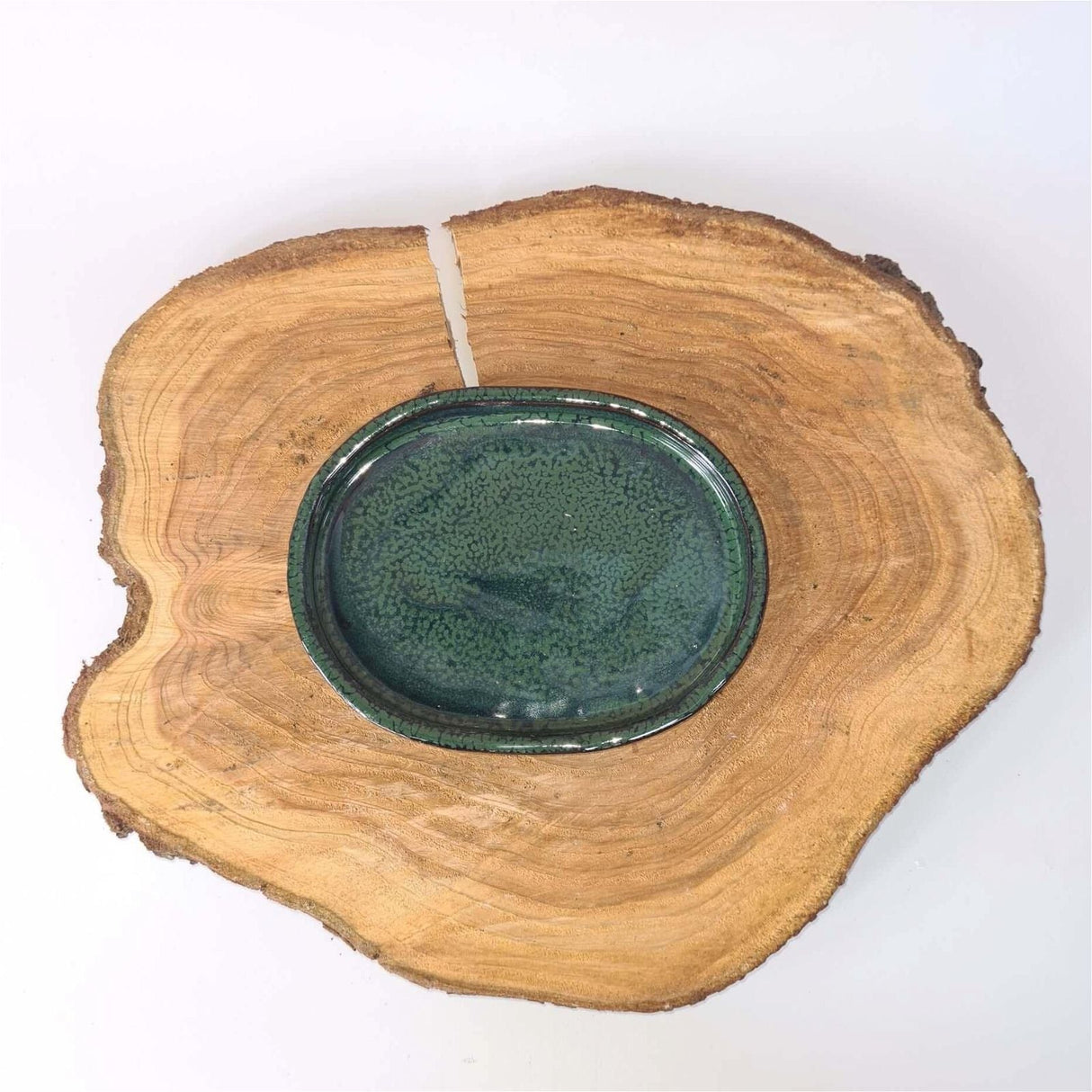 Yorkshire Bonsai Oval Glazed Drip Tray Dark Green - 16cm