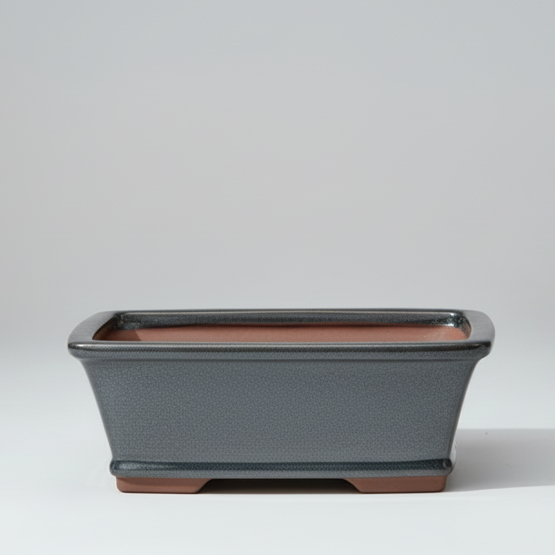 Yorkshire Bonsai Glazed Bonsai Pot Rectangle Silver Ceramic Planter