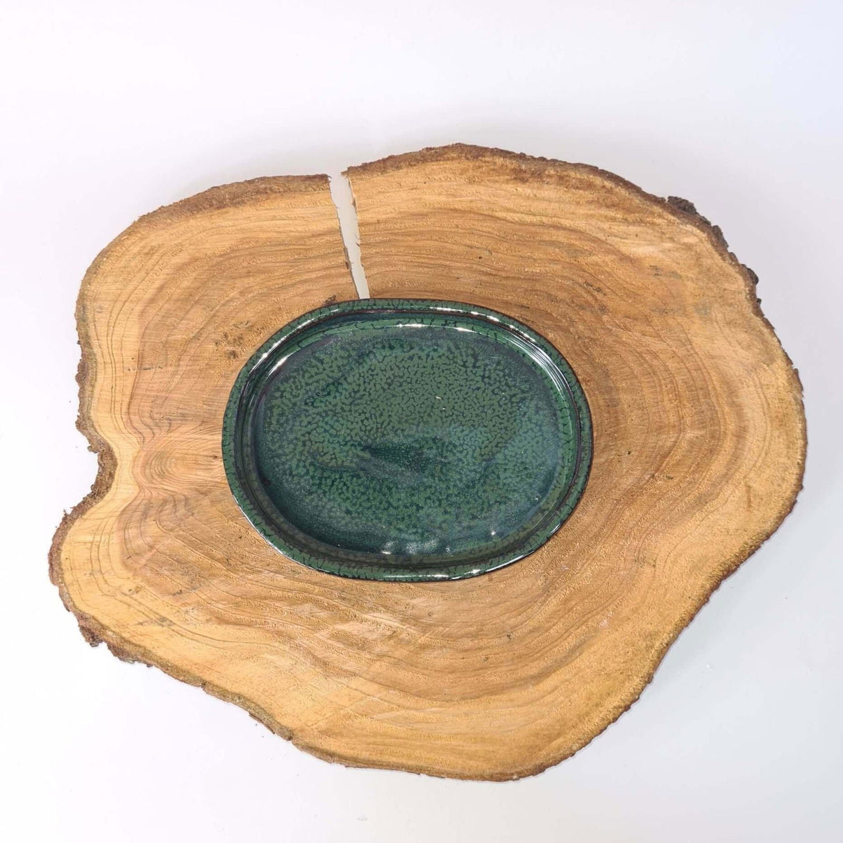 Yorkshire Bonsai Dark Green Glazed Oval Drip Tray - 18cm