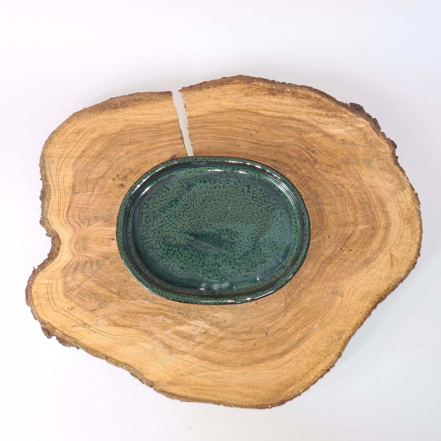 Yorkshire Bonsai Dark Green Glazed Oval Drip Tray - 18cm