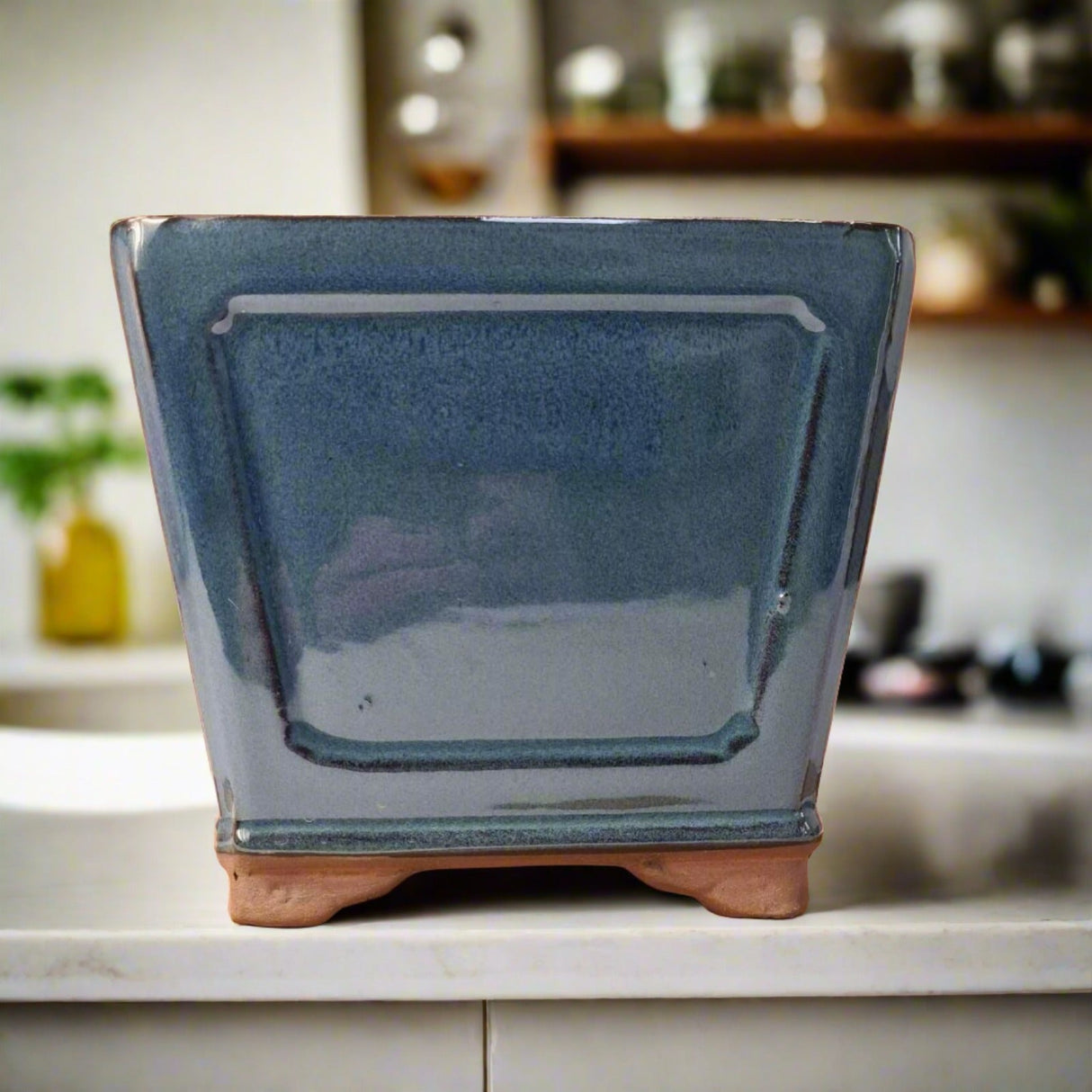 Yorkshire Bonsai Blue Glazed Cascade Bonsai Pot - 19cm