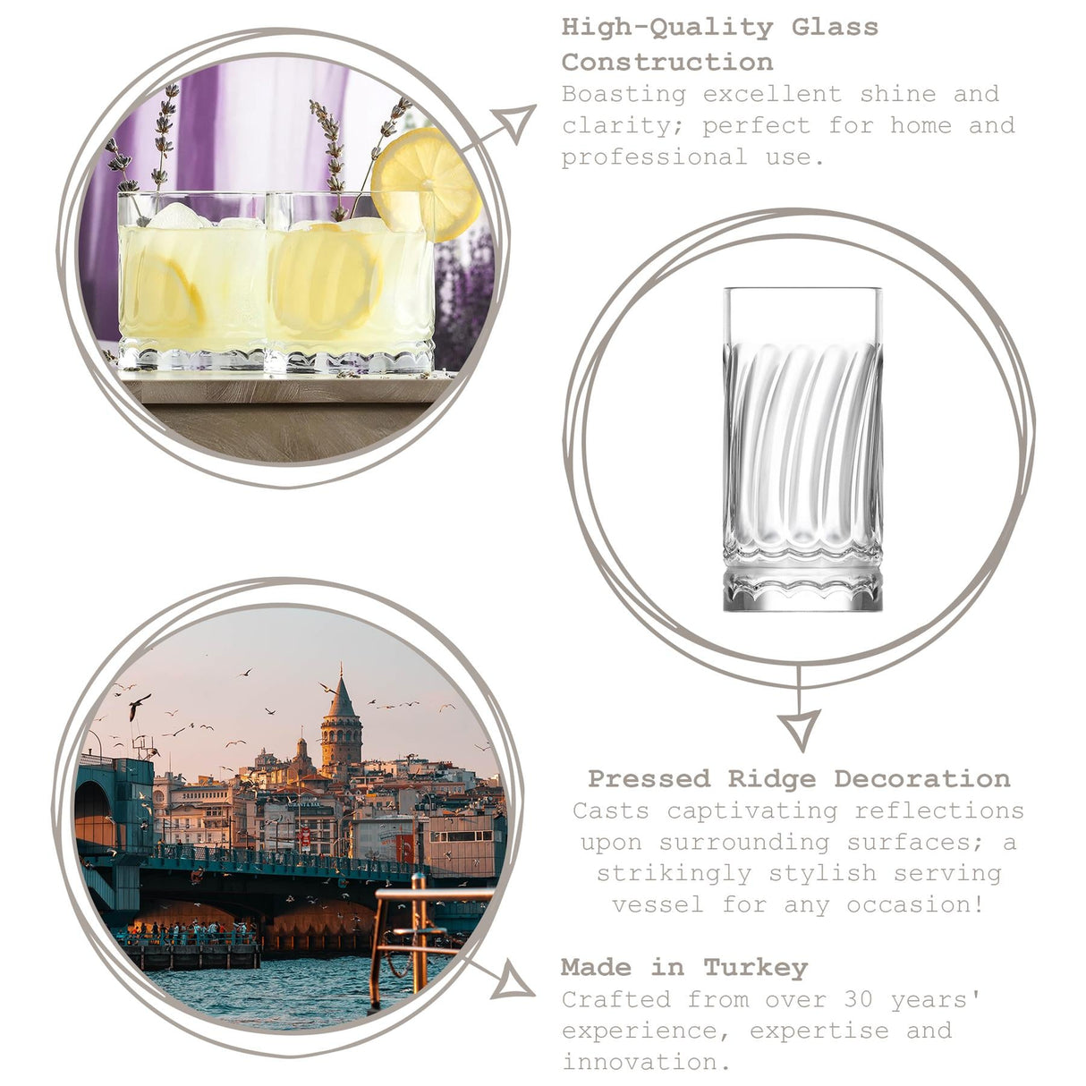 Rinkit Wave Highball Glasses 390ml - Pack of 6