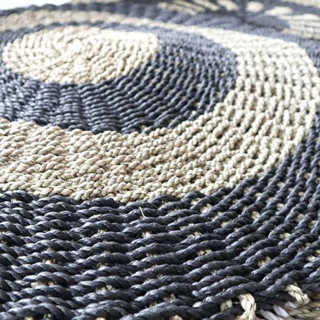 The Rugs Round Seagrass Black Tan Circles Rug - 1m