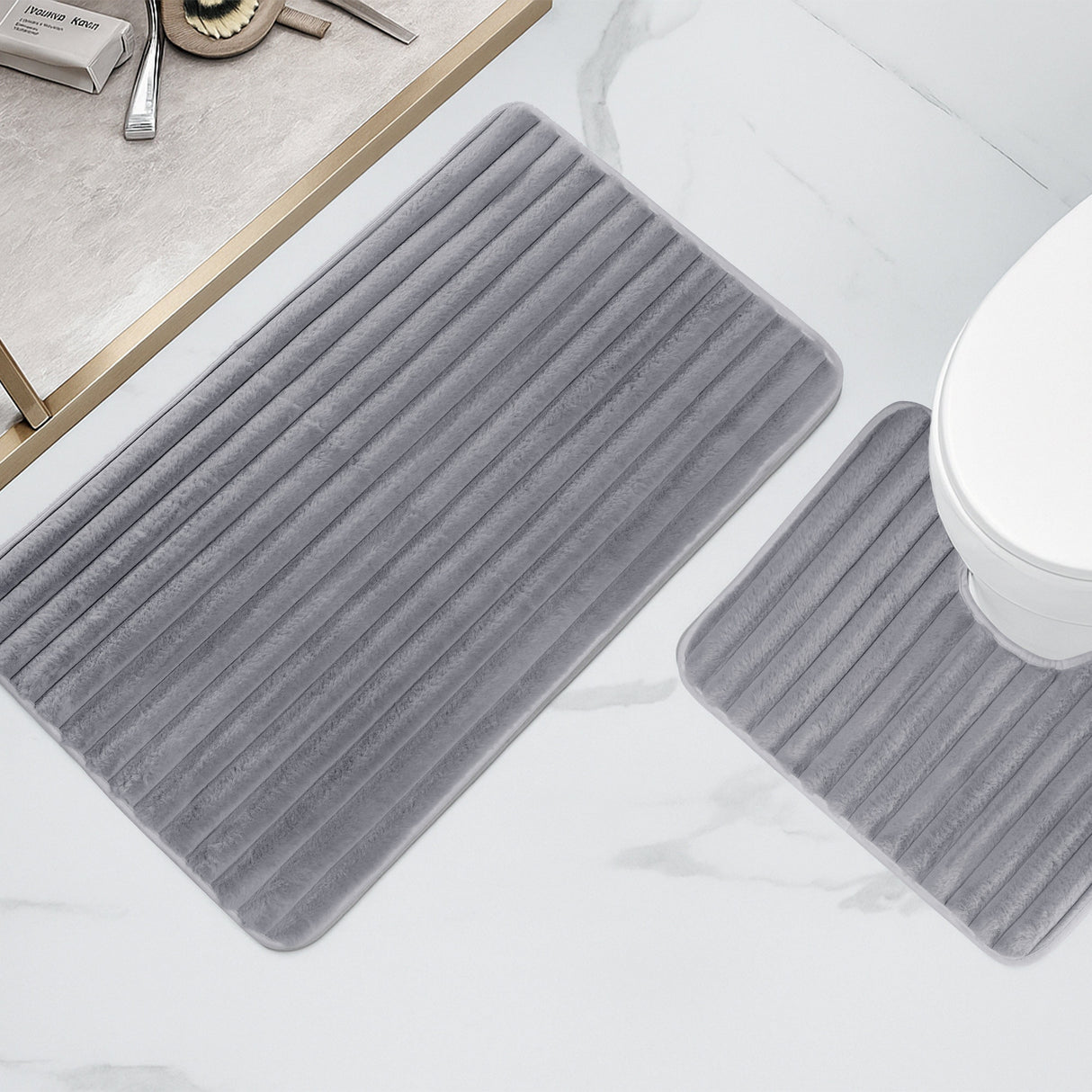 2 Piece Ribbed Bath Mat Set in Charcoal by OLIVIA ROCCO