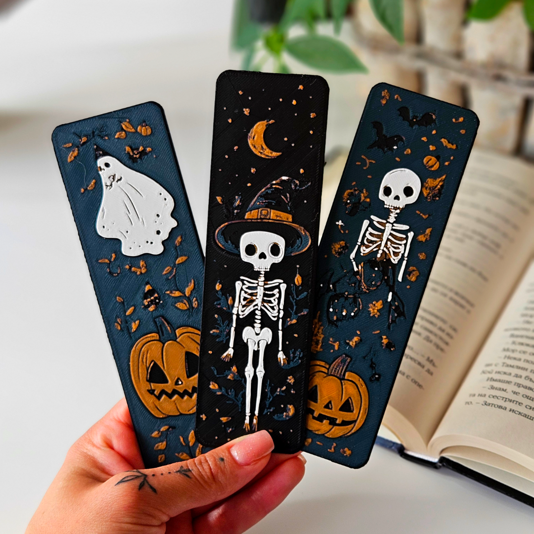 Filamora Studios Halloween Skeleton Pumpkin Bookmark Set