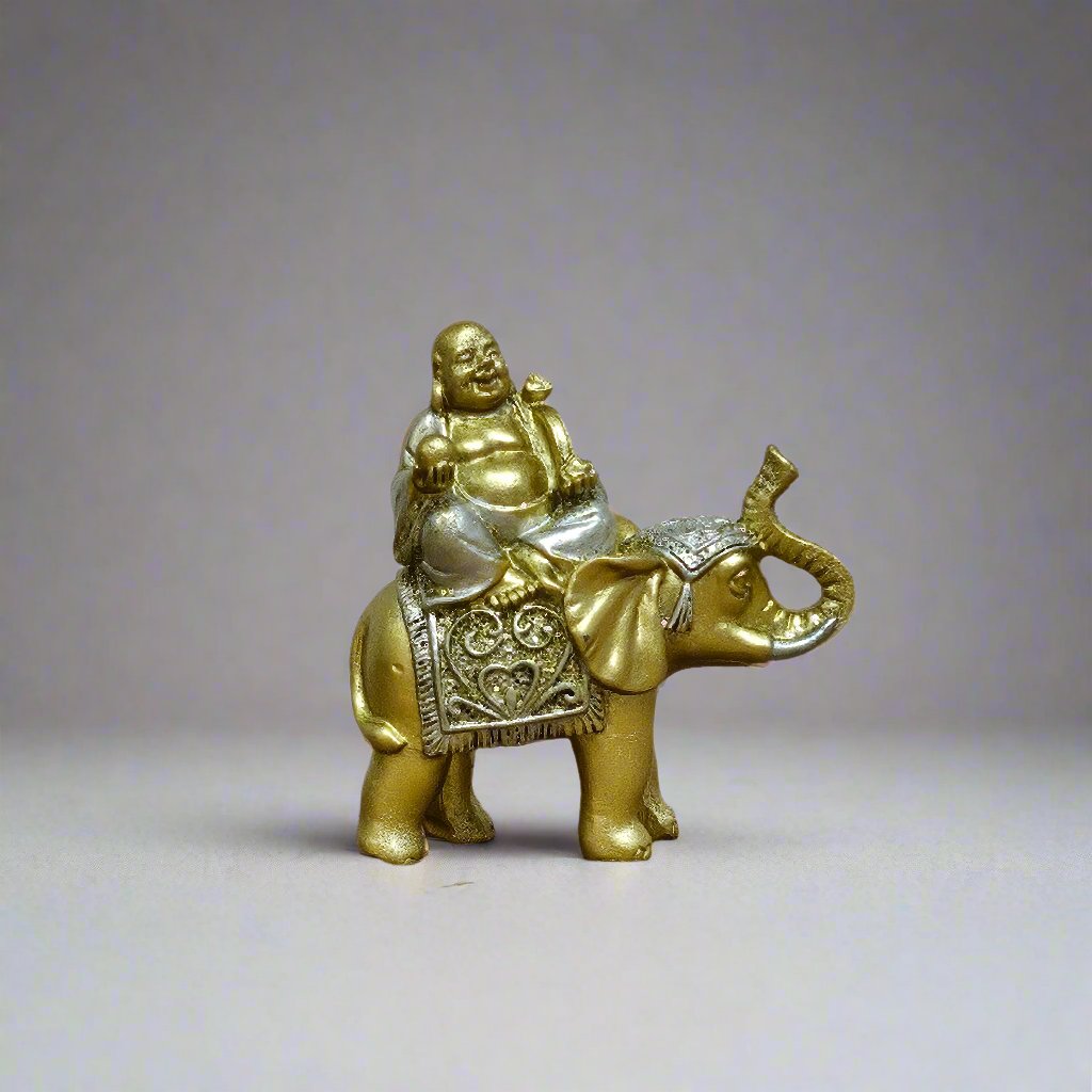 Yorkshire Bonsai Lucky Buddha on Elephant Resin Figurine Decor