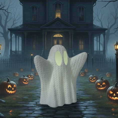Filamora Studios Knitted Style Halloween Ghost LED Tea Light Holder