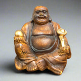 Yorkshire Bonsai Laughing Buddha | Brushed Wood Effect Resin Figurine