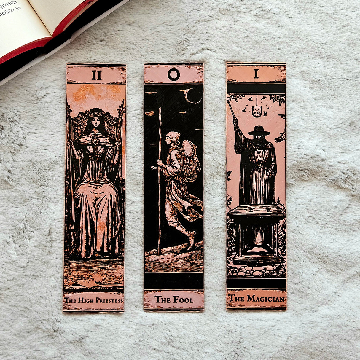 Filamora Studios Gothic Tarot Bookmark Set | The Fool, High Priestess & Magician