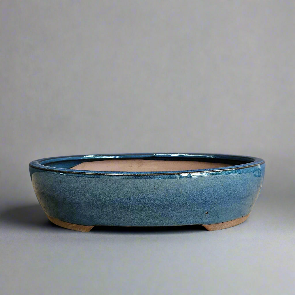 Yorkshire Bonsai Blue Glazed Oval Bonsai Pot - 27cm