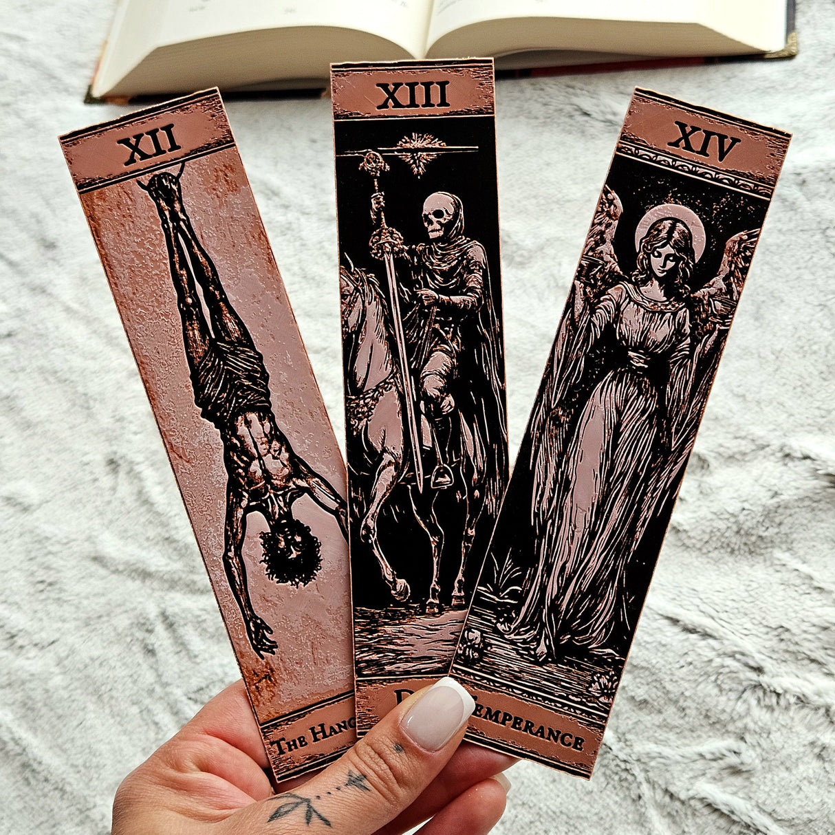 Filamora Studios Gothic Tarot Bookmark Set  | The Hanged Man, Death & Temperance