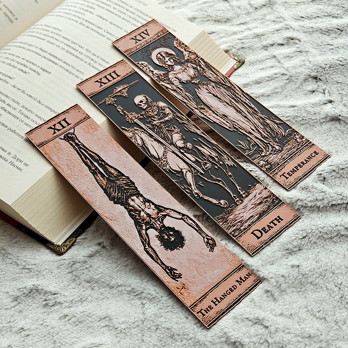Filamora Studios Gothic Tarot Bookmark Set  | The Hanged Man, Death & Temperance