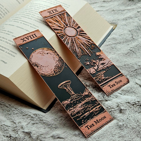 Filamora Studios Gothic Tarot Bookmarks Set - Moon & Sun Witchy Decor