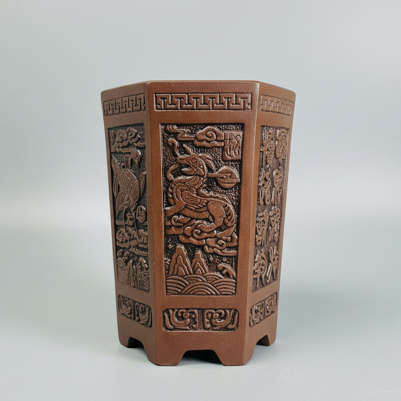 Yorkshire Bonsai Unglazed Cascade Bonsai Pot Brown - 17cm