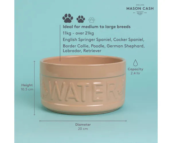 Mason Cash Cane Lettered Dog Water Bowl, 20cm, Brown