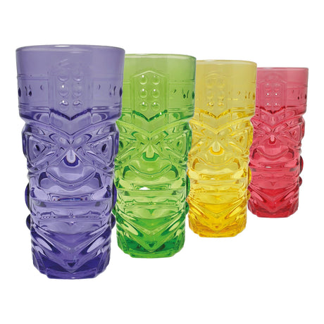 Jeray Bar Bespoke Coloured Tiki Highball Glasses, 450ml, Pack of 4