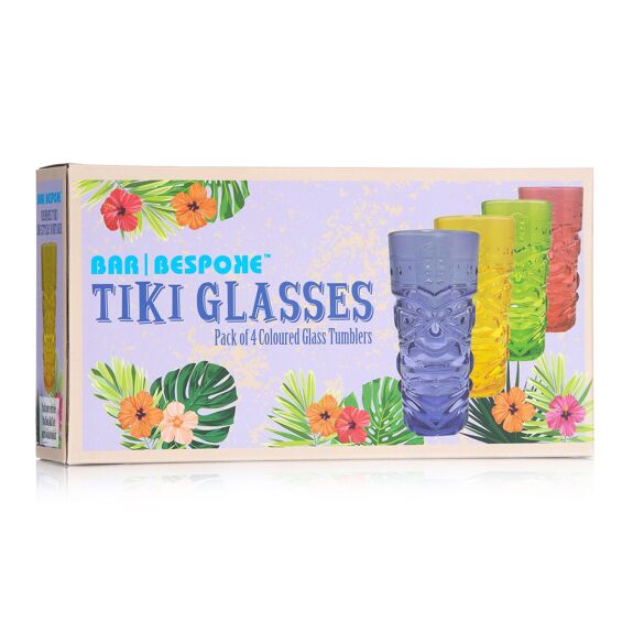Jeray Bar Bespoke Coloured Tiki Highball Glasses, 450ml, Pack of 4