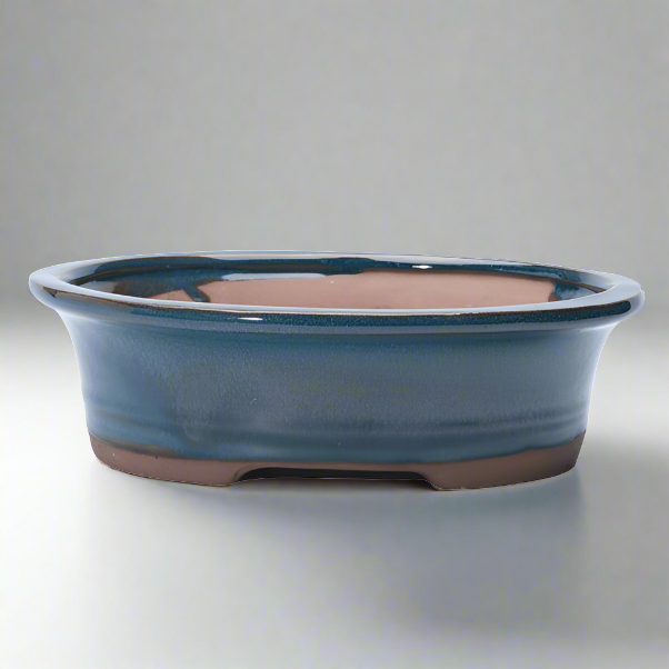 Yorkshire Bonsai Glazed Oval Bonsai Pot Blue Ceramic - 21cm