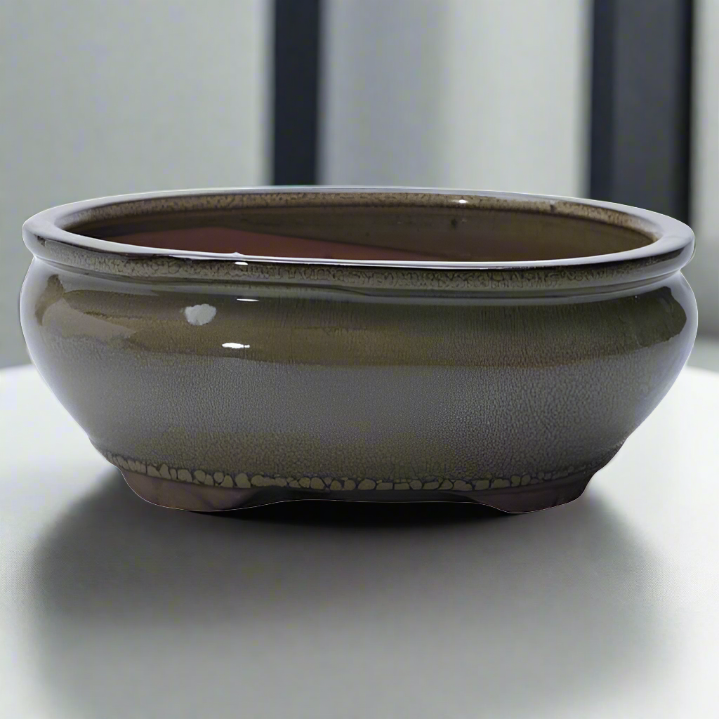 Yorkshire Bonsai Glazed Bonsai Pot Oval Green - 20x16x6cm
