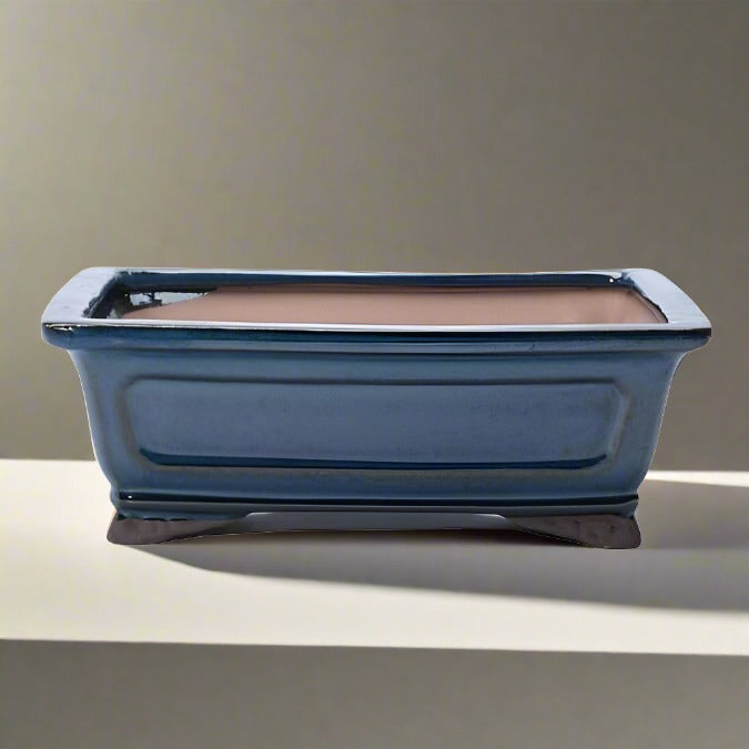 Yorkshire Bonsai Rectangular Glazed Bonsai Pot Blue - 20cm