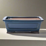 Yorkshire Bonsai 26cm Blue Glazed Rectangular Bonsai Pot - 26x21x9cm