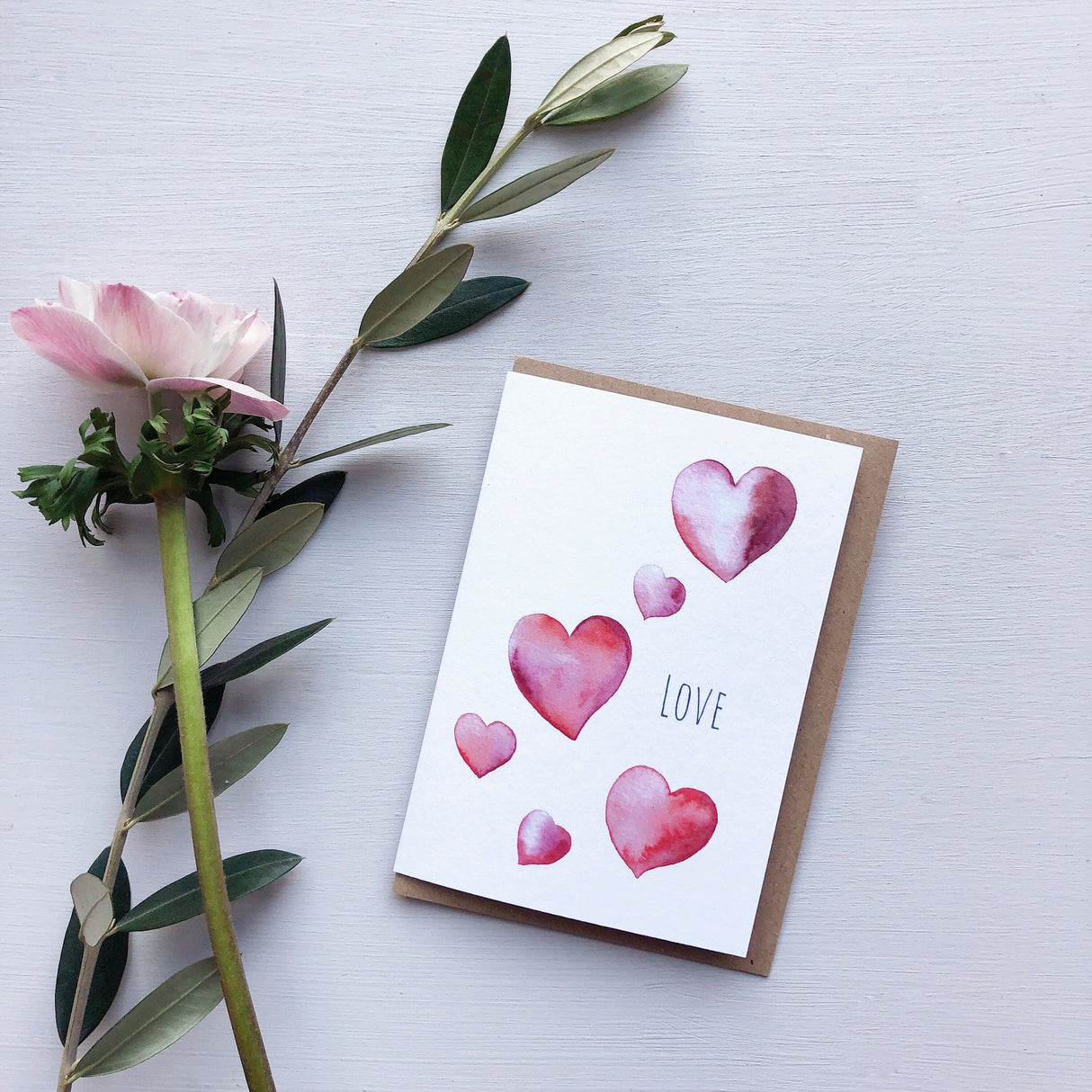 Love Hearts Watercolour Valentines Card | Katie Hipwell Design