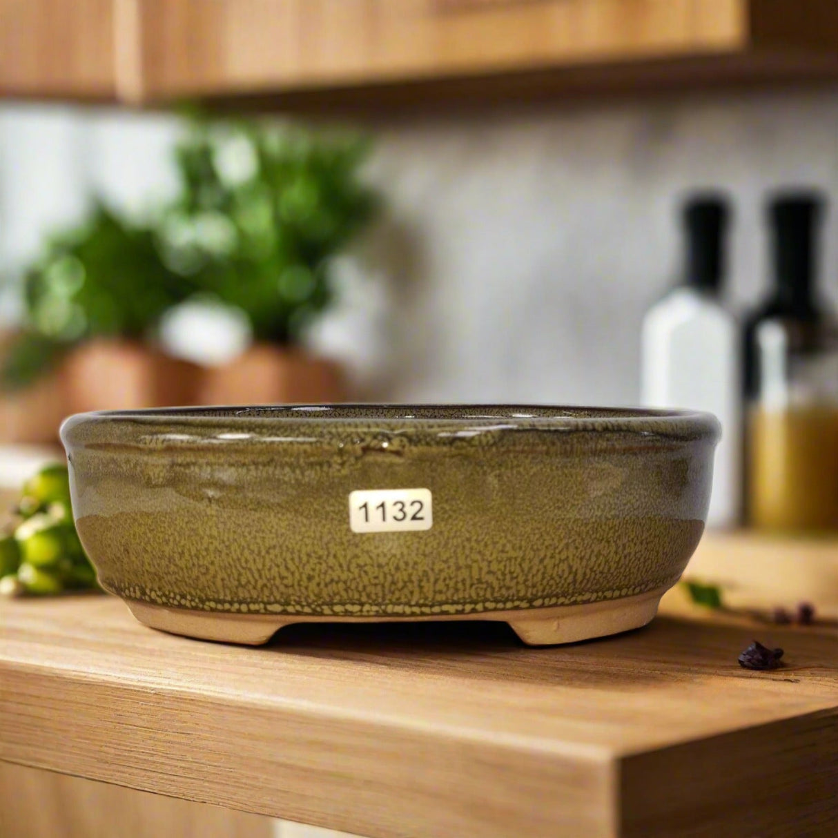 Yorkshire Bonsai Green Glazed Oval Bonsai Pot - 21cm
