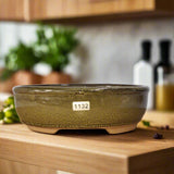 Yorkshire Bonsai Green Glazed Oval Bonsai Pot - 21cm