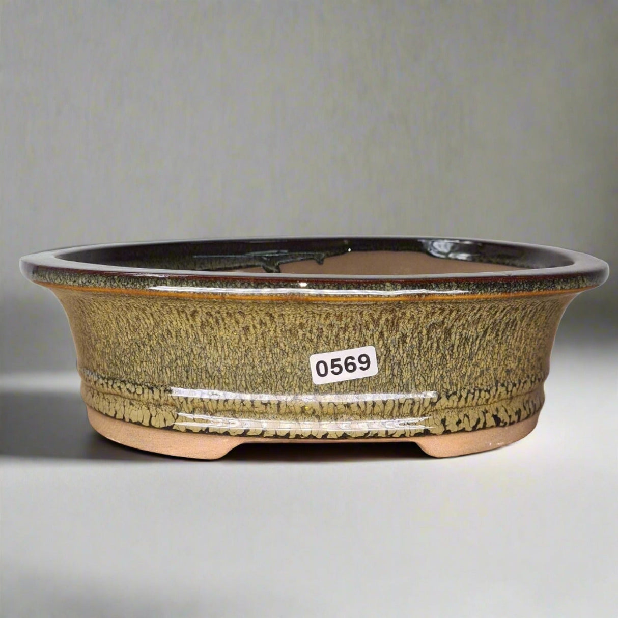 Yorkshire Bonsai Glazed Bonsai Pot Oval Green - 21cm