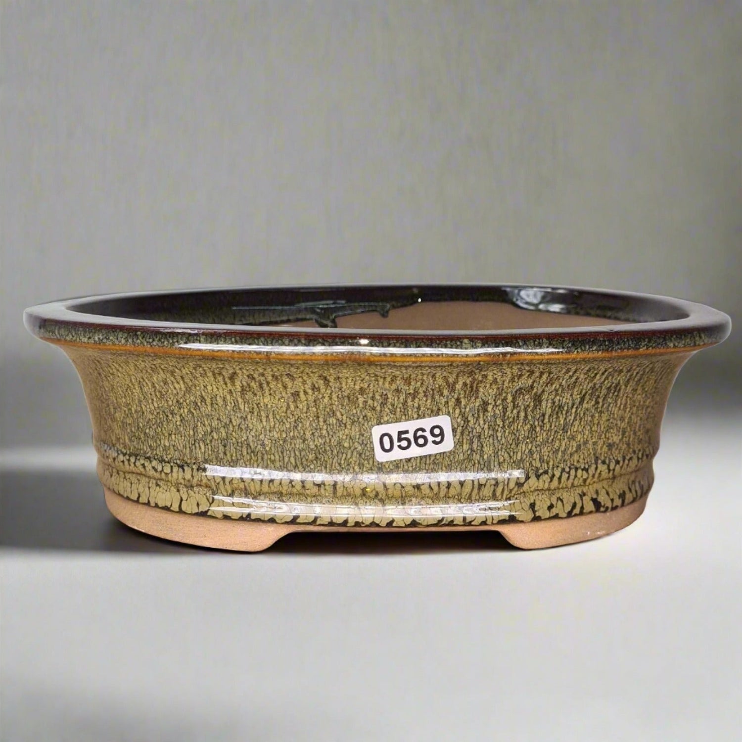 Yorkshire Bonsai Glazed Bonsai Pot Oval Green - 21cm