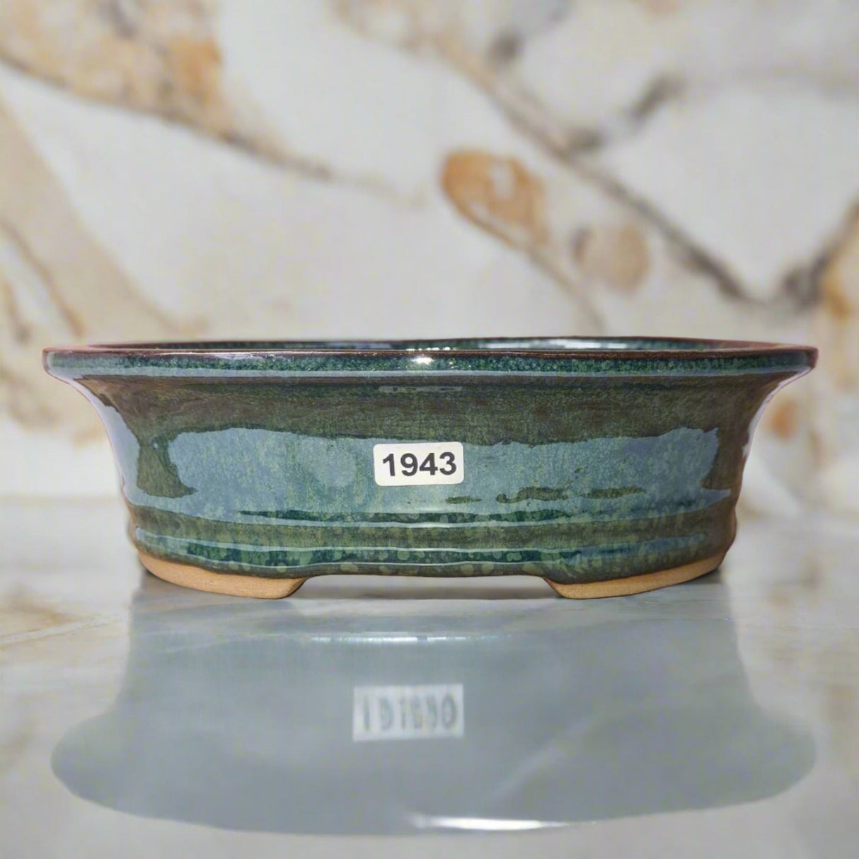 Yorkshire Bonsai Green Glazed Oval Bonsai Pot Ceramic Planter - 21cm