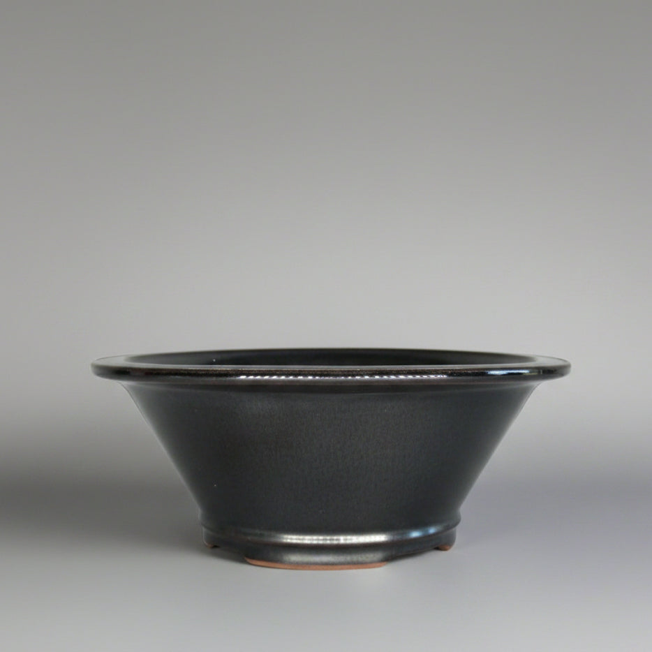Yorkshire Bonsai Glazed Round Bonsai Pot Black‑Silver - 16cm