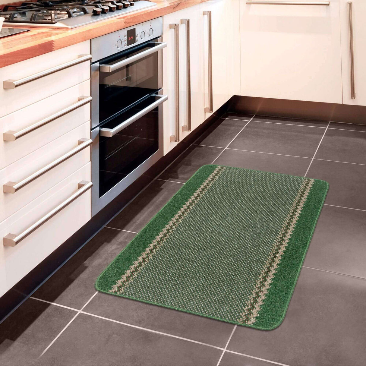 Washable Designer Bordered Green Easy‑Clean Floor Rug 116GR | The Rugs