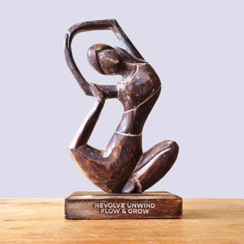 HatiNest Wooden Yoga Lady Revolved Pose Antique Finish