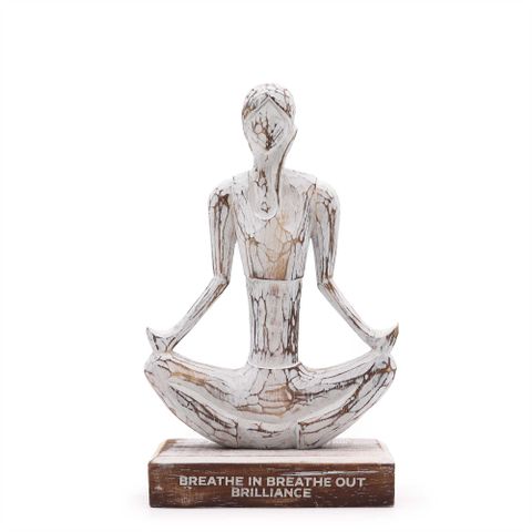 HatiNest Wooden Yoga Lady Easy Pose Whitewash