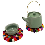 HatiNest Round Felt Ball Coasters Multi Colour - Set of 4