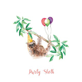 Party Sloth Hand Painted Greetings Card | Katie Hipwell Design