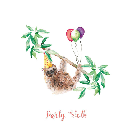 Party Sloth Hand Painted Greetings Card | Katie Hipwell Design
