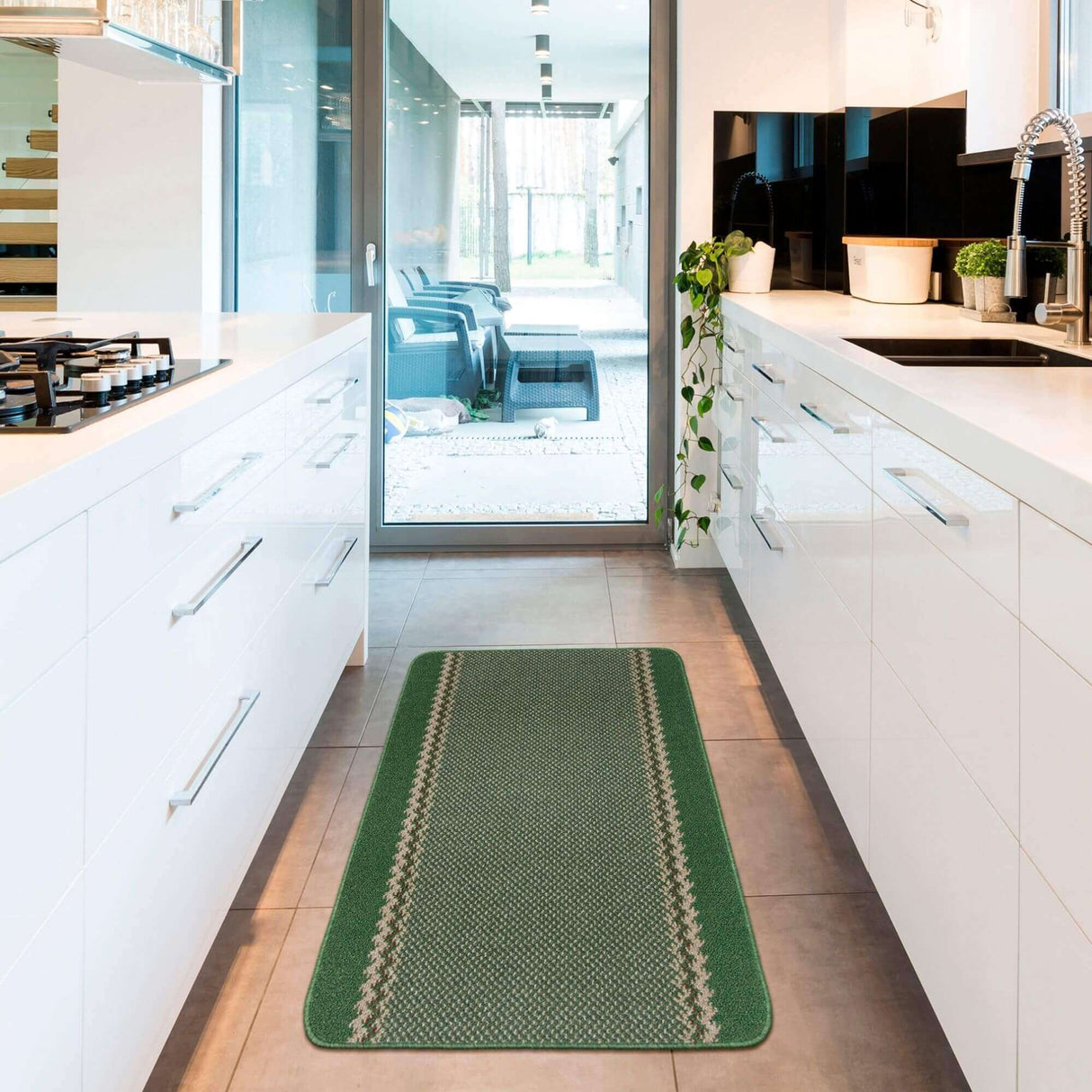 Washable Designer Bordered Green Easy‑Clean Floor Rug 116GR | The Rugs