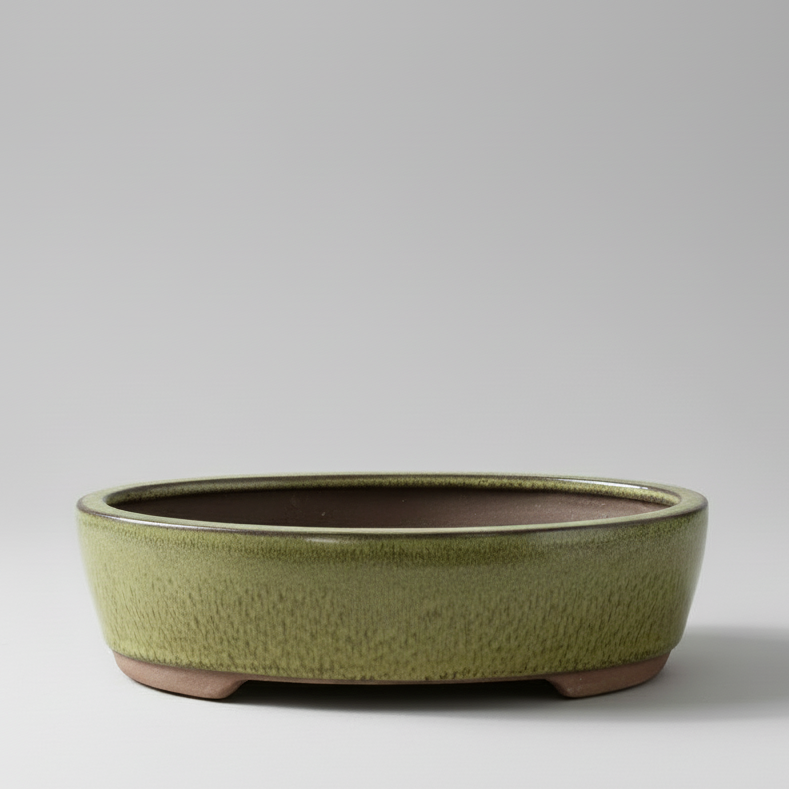 Yorkshire Bonsai Glazed Oval Bonsai Pot Green - 26cm