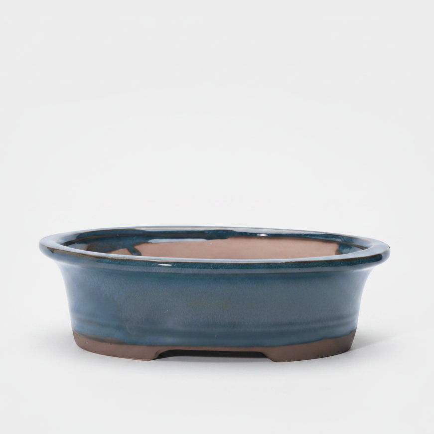 Yorkshire Bonsai Blue Glazed Oval Bonsai Pot - 26x21x7cm