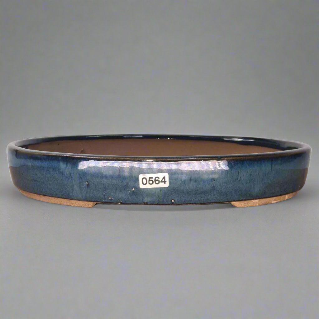 Yorkshire Bonsai Blue Glazed Oval Bonsai Pot Shallow - 26cm