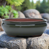 Yorkshire Bonsai Glazed Oval Bonsai Pot Green Ceramic - 26cm
