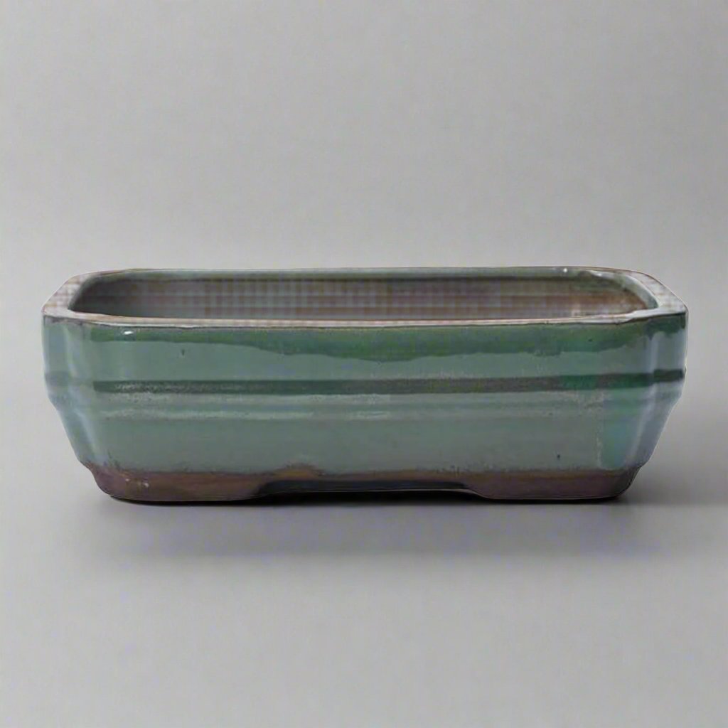 Yorkshire Bonsai Green Glazed Rectangular Bonsai Pot - 26x20x6cm