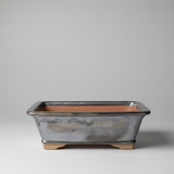 Yorkshire Bonsai Glazed Rectangular Bonsai Pot Silver Ceramic - 26cm