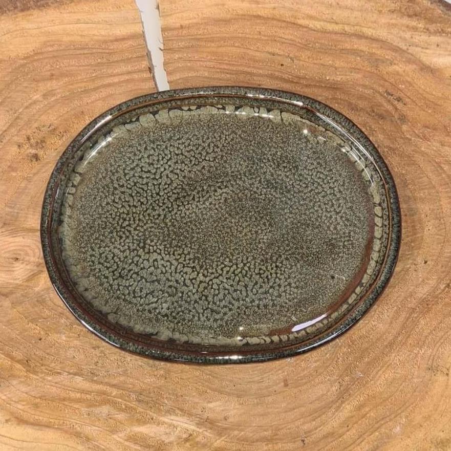 Yorkshire Bonsai Oval Green Glazed Drip Tray for Bonsai Pots - 26cm