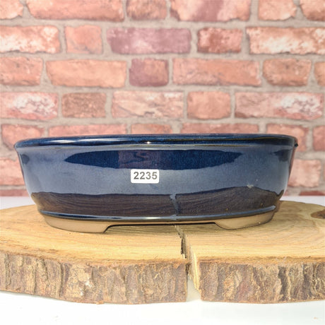 Yorkshire Bonsai Blue Glazed Oval Bonsai Pot - 27cm