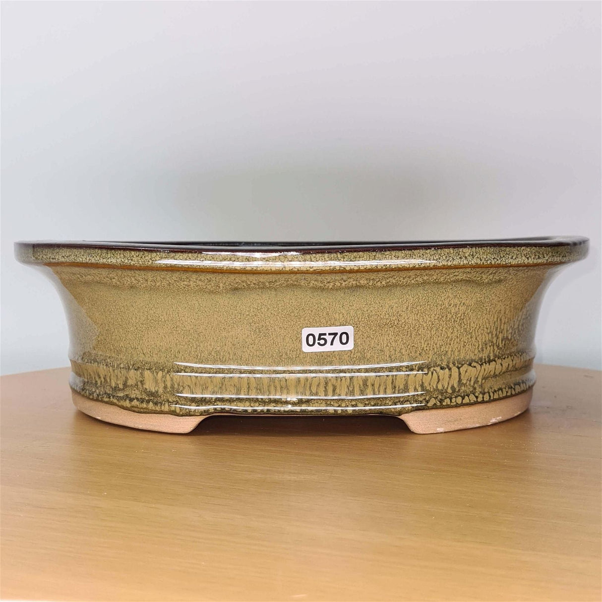 Yorkshire Bonsai Green Glazed Oval Bonsai Pot - 27cm