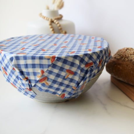 Lou-bees Toadstools on Gingham Large Beeswax Wrap